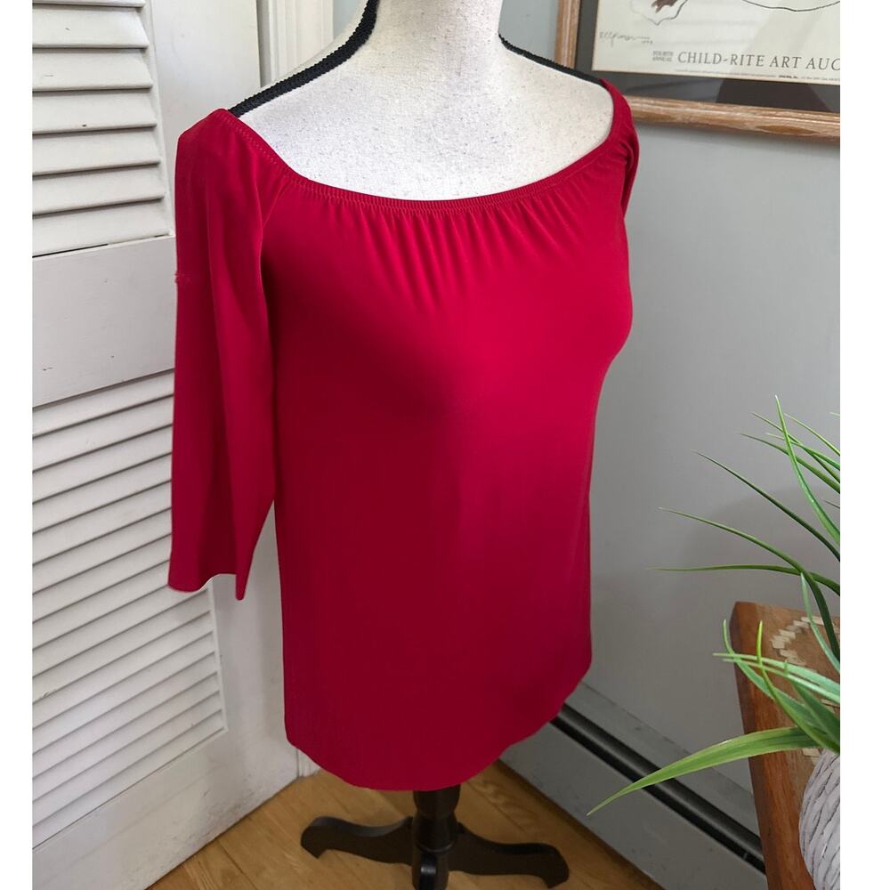 Norma Kamali Top Womens XS Red Off Shoulder Stretch Minimalist Quiet Luxury Chic